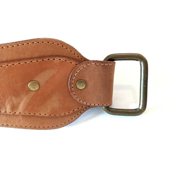 BCBG Maxazria Belt Brown Genuine Leather Wide Narrow Width Brass Buckle Size S - Picture 10 of 16